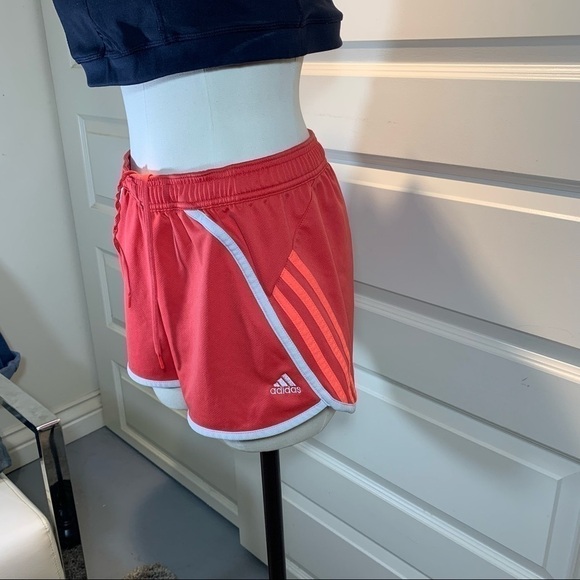ADIDAS 3 Stripes Running Athletics Shorts Coral Red Elastic Drawstrings waist M - Picture 9 of 12